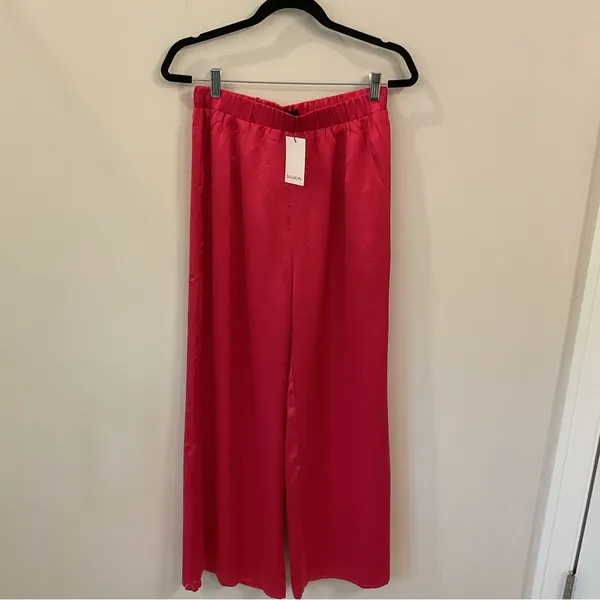 NWT Sugarlips Chateau Satin Free Spirit Wide Leg Pants Fuchsia Medium - Image 2