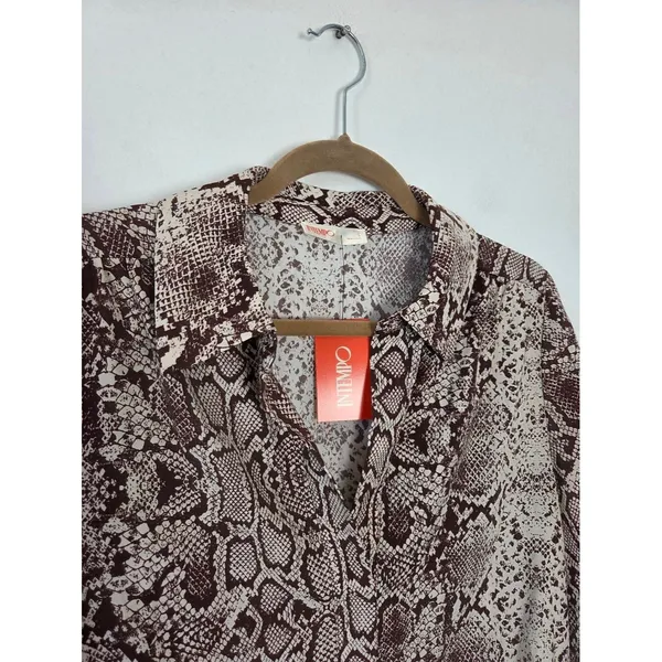 NEW Intempo Brown Snakeskin Blouse Crop Slinky Chic Boho Office Formal Large - Image 3