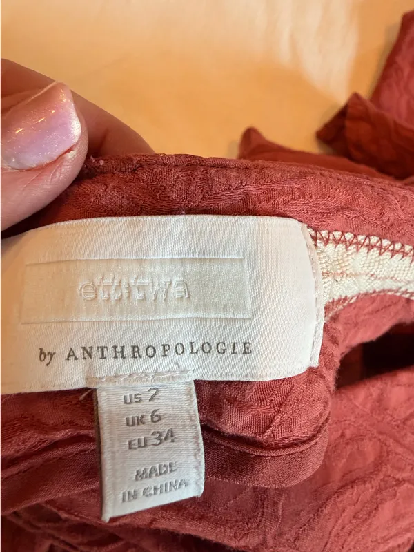 Anthropologie Terracotta Jacquard Wide Leg Pants Medium Tie Waist Boho - Image 2