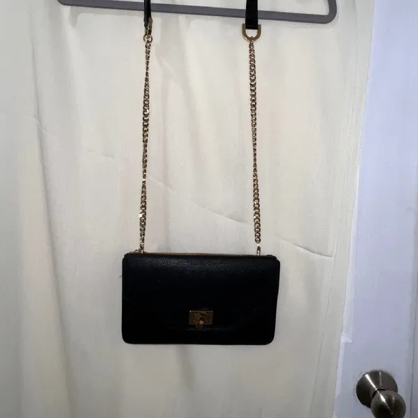 Convertible Shoulder Bag Black‎ Faux Leather Gold Hardware Small Clutch - Image 8