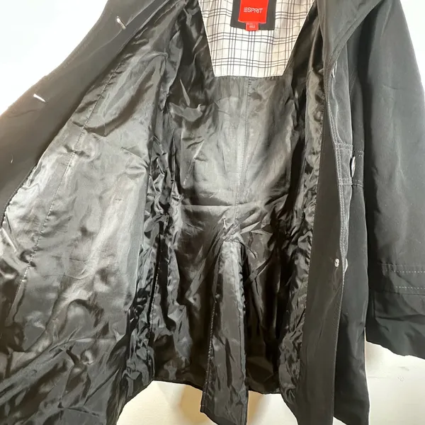 Esprit Black Hooded Trench Coat Mid Length Button Front Jacket Womens Size M - Image 5