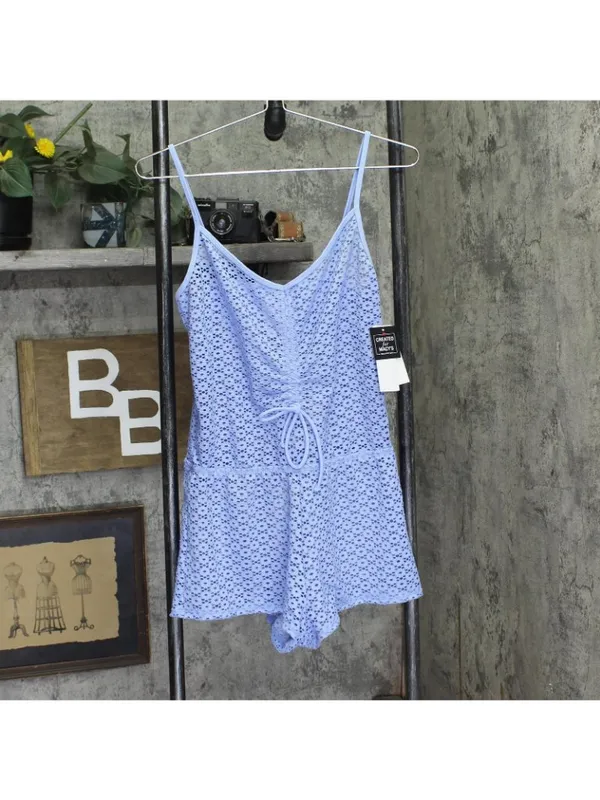 NWT Salt + Cove Crochet Front-Drawstring Romper Cover Up Cornflower Blue XS - Image 2