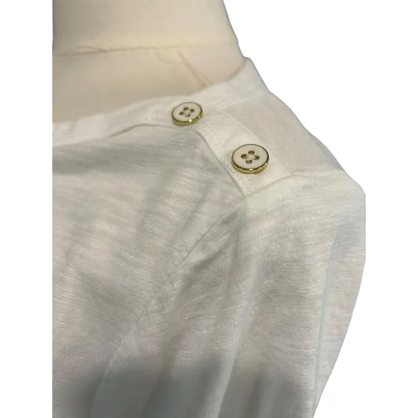 Talbots Plus 1X White Slub Knit Boat Neck Button Shoulder Top Cotton Modal - Image 5