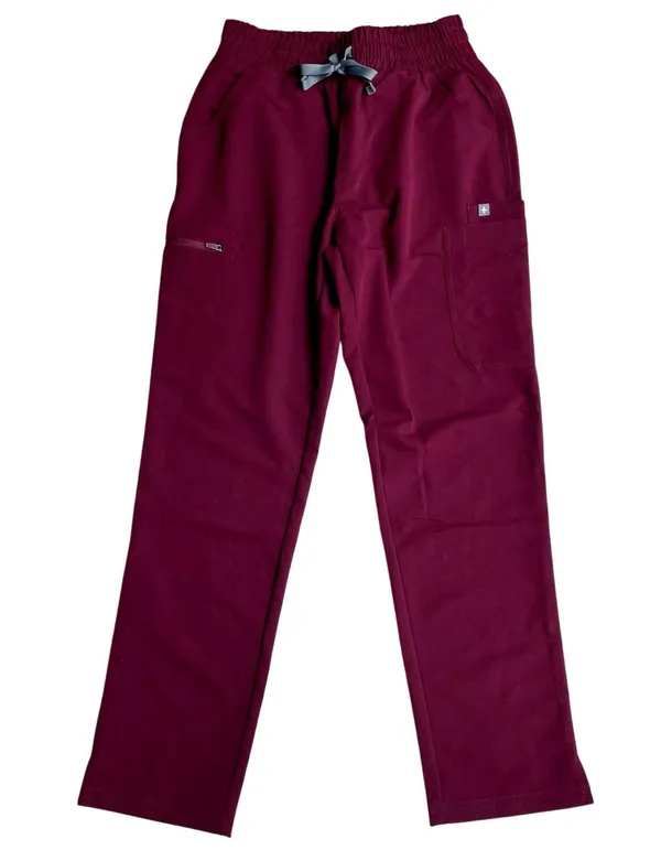 FIGS Yola High Waisted Scrub Pants Burgundy Petite Size XS NEW - Image 2
