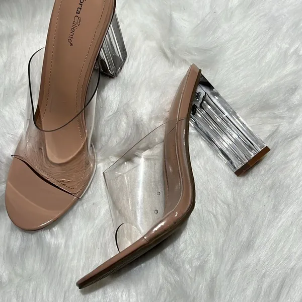 Torta Caliente (Size 8.5M) Clear/Nude Open Toe‎ Slip-on Block Heel. B76 - Image 5