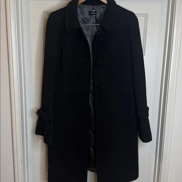 J. Crew 94%wool Classic Black long warm Trench Coat jacket sz 8 - Image 3