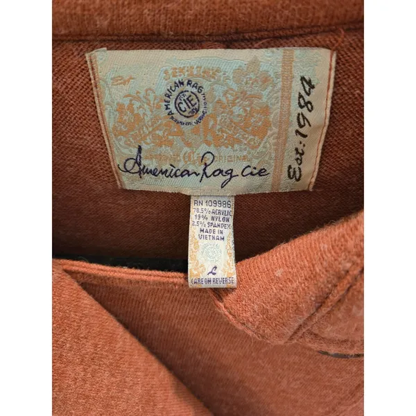 American Rag Women's L Double-Breasted Peplum Sweater Jacket Rust Orange - Image 2