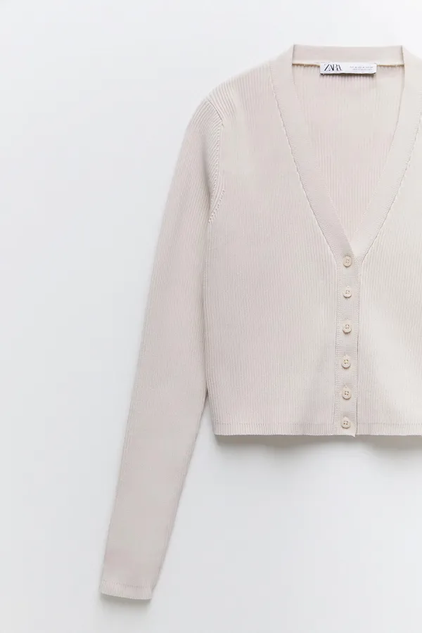 ZARA Beige Cropped Knot Cardigan Top Jacket - Image 5