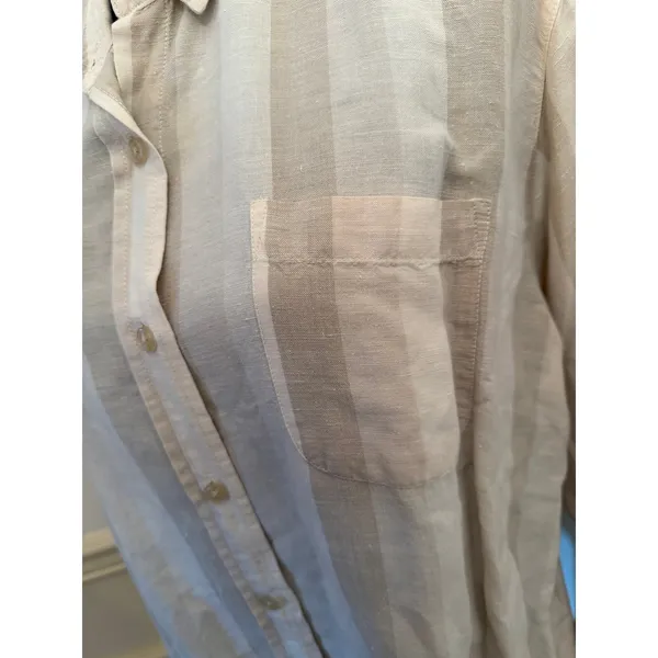 NY&C NY Khakis Neutral Striped Linen Blend Button-Down Shirt Minimalist Coastal - Image 4