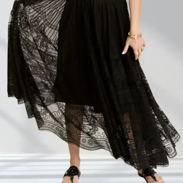 ✨NWT‎ ADORA Elastic Waist Raw Hem Lace Maxi Skirt - Image 4