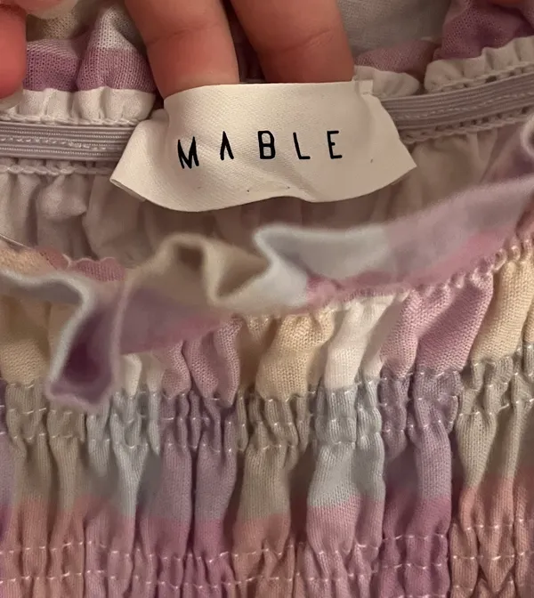 Mable Boutique Midi Purple and Green Pastel Dress Tie Shoulders - Image 2