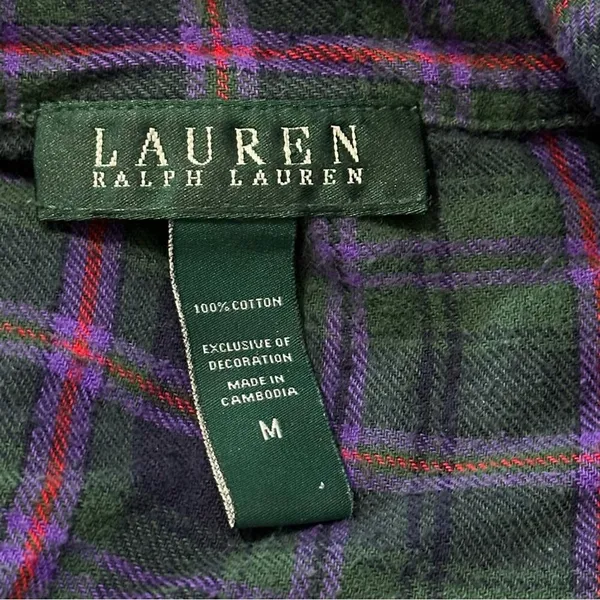 Ralph Lauren Women’s Size M Purple Green Plaid 2 Piece Logo Crest Pocket Pajamas - Image 7