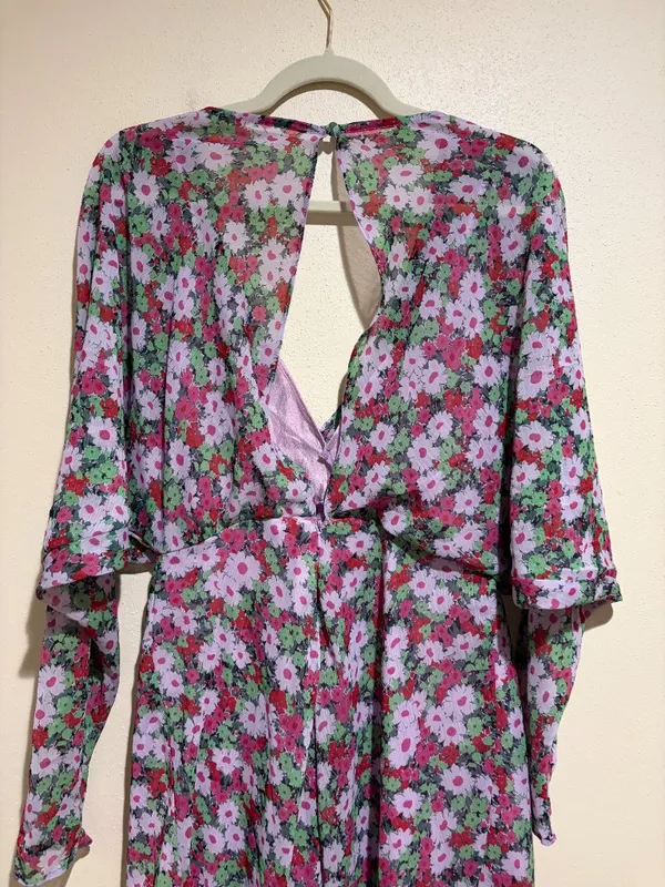 ASOS Design V Neck Batwing Floral Midi Dress Long Sleeve - Image 13
