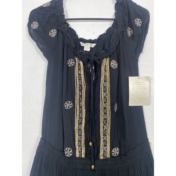Boston Proper Black Embroidered Beaded Mini Floral Dress Scoop Neck Size S - Image 7