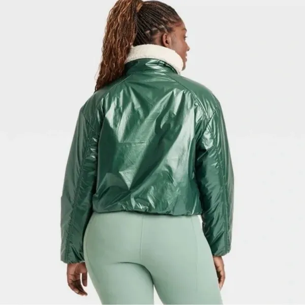 All in Motion Women’s Hooded Jacket Green Full Zip Sherpa Lined Size L NWT - Image 2