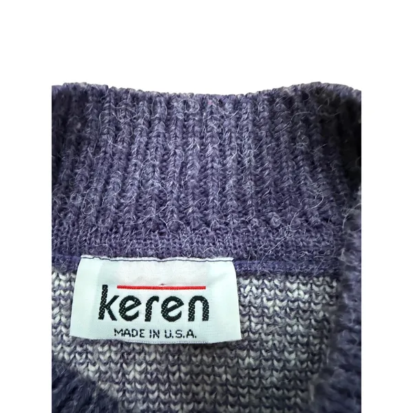 Vintage Keren Abstract Mock Neck Sweater Purple‎ Teal Grannycore Made in USA M - Image 3
