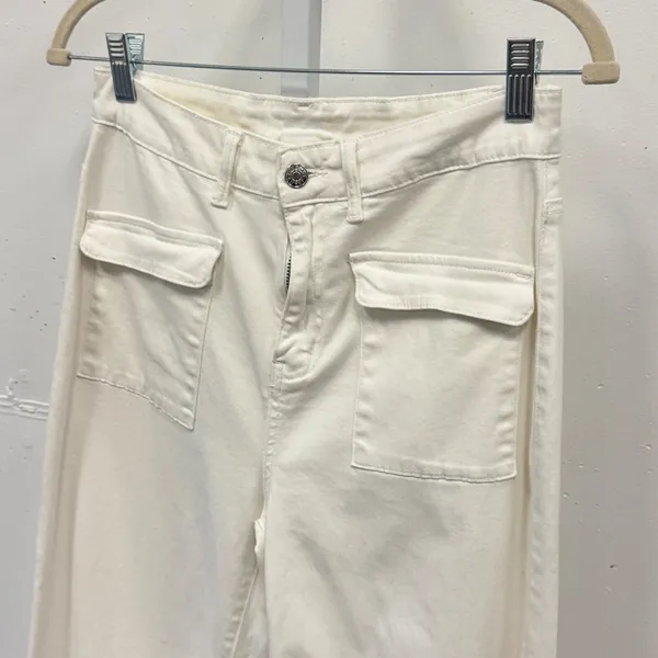 Dokotoo Womens Size 8 Off White Wide Leg Utility Cargo Pants High Rise Denim - Image 3