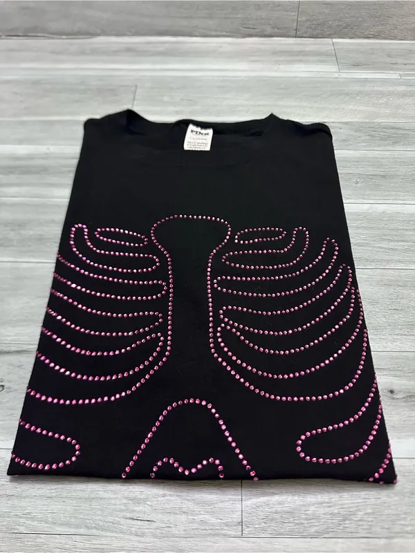 PINK Victoria's Secret Black Tee with Pink Studded Ribcage Graphic L - Image 8