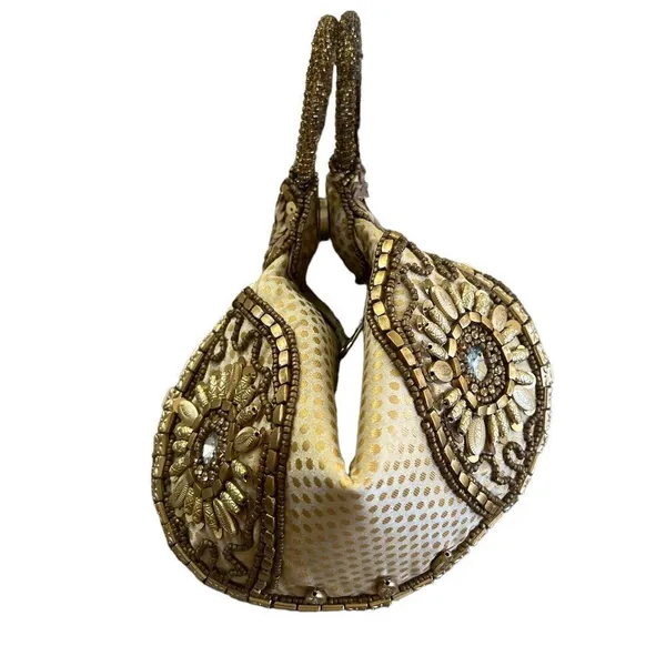 Vintage Unique Gold Beaded Embellished Fortune Cookie Mini Handbag - Image 2