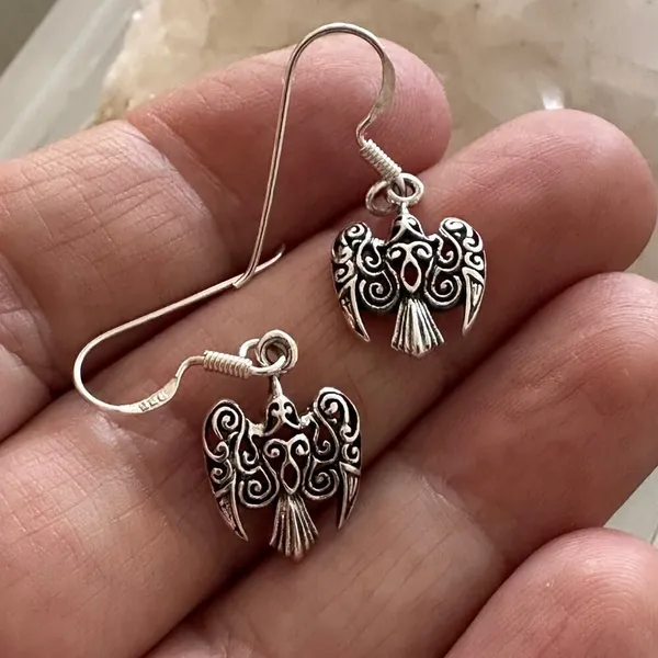 Sterling Silver Raven Filigree Drop Earrings - Image 4