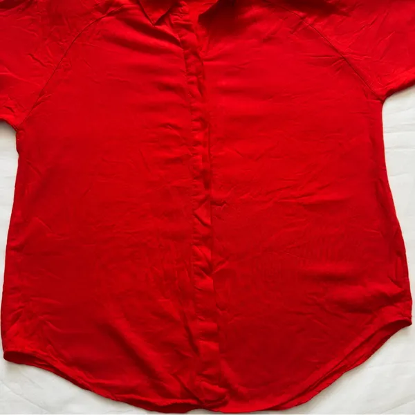 Red Hot Red-Orange 100% Rayon Button-Up Blouse Women’s Size L - Image 3