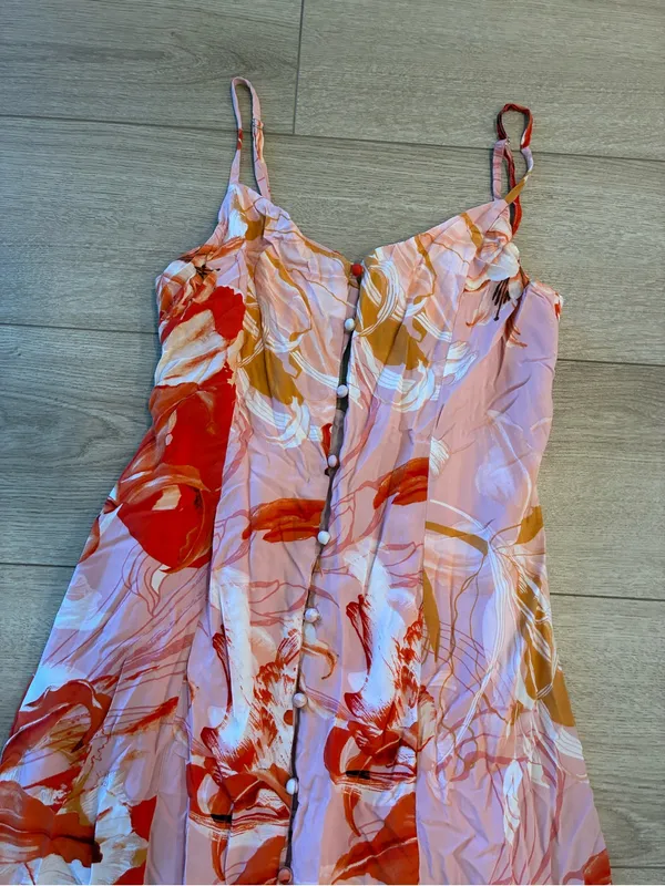 Abel the Label Flower Bomb Lola Button High Low Dress Pink Orange Size M - Image 3