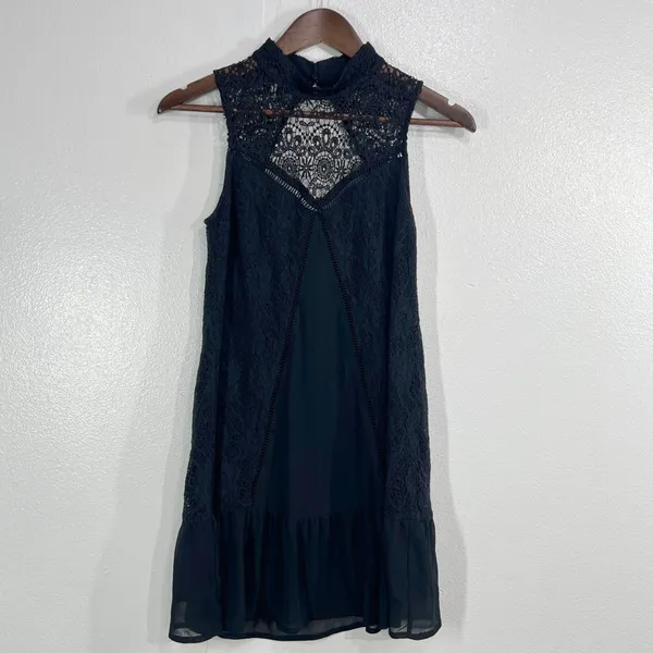 Abercrombie & Fitch‎ Lace Mini Dress XS Black Sleeveless High Neck Boho Gothic - Image 3