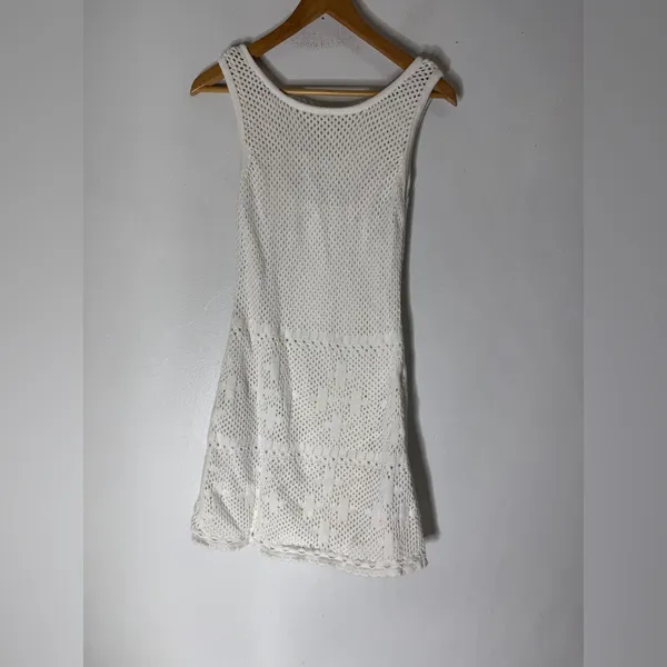 Sundance Crochet Dress‎ Size Small White Mini Sleeveless Cotton Slip Lining - Image 2