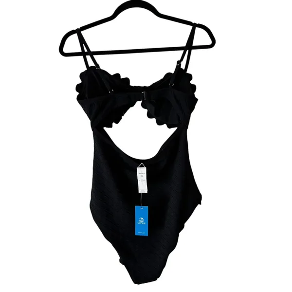 Cupshe Black One Piece Swimsuit Cut Out Ruffle Trim Sexy Swimwear L‎ - Image 4