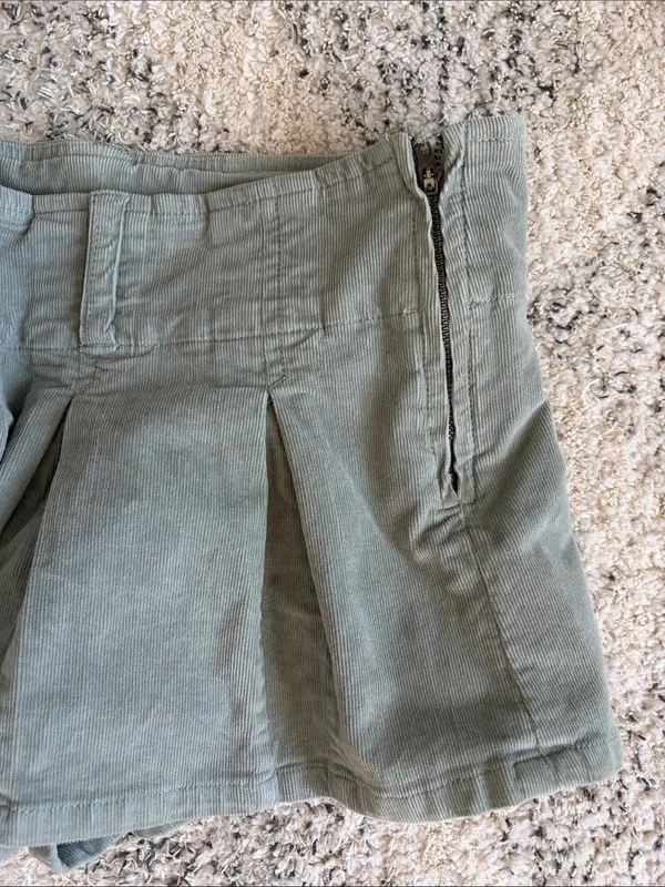 Free People Pleated Micro Mini Cord Skirt Light Sage Green Size 8 - Image 4