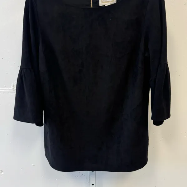 NWT Sail to Sable Faux Suede Brushed Bell Sleeve Minimalist Blouse Too Blk Large - Image 5