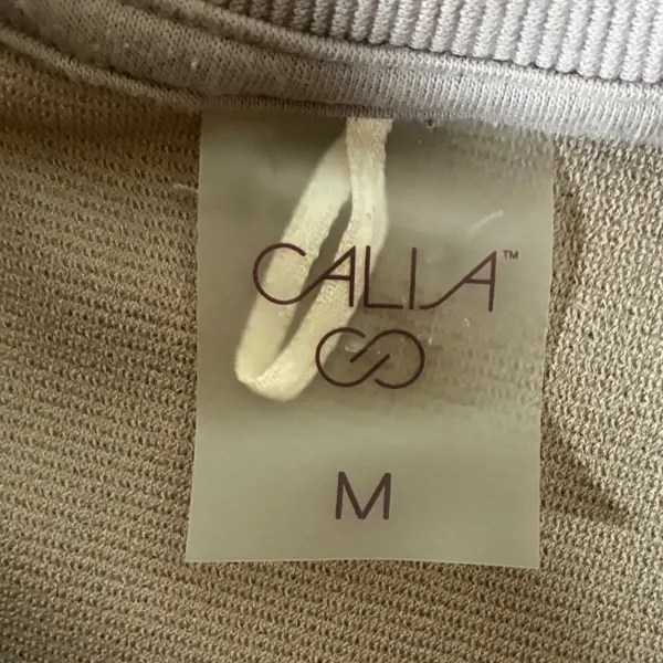 CALIA Womens M Taupe White Striped Mock Neck Cropped Pullover Sweatshirt - Image 4