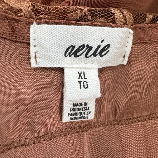 Aerie‎ Satin Lace Trim Slip Dress XL Brown Coquette Cottagecore Boho Feminine - Image 8