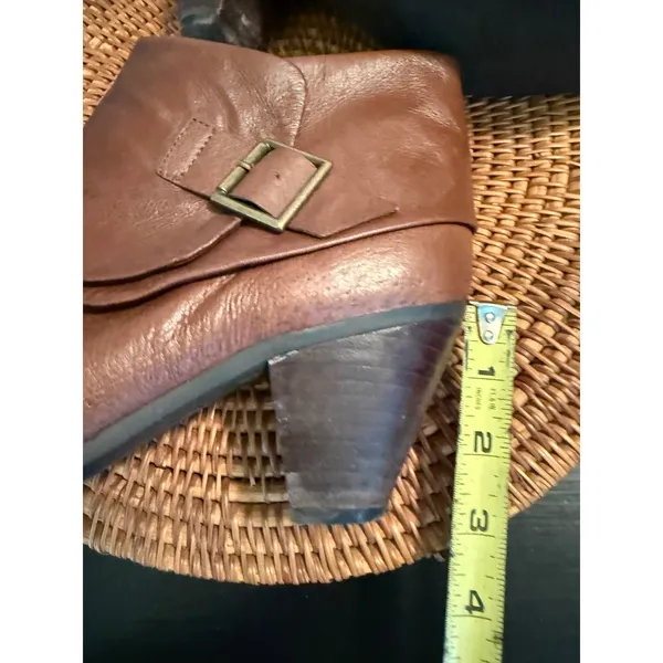 Kelly & Katie Brown Ruched Buckle Ankle Boots Women 9.5 Zip Stacked Heel Booties - Image 9