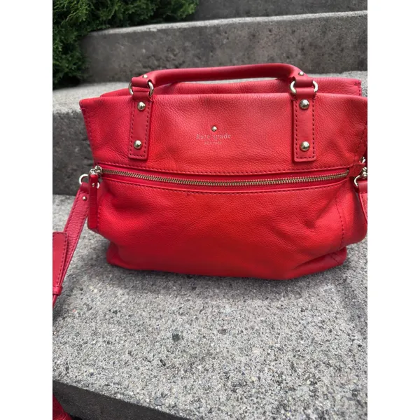 Kate Spade New York Red Pebbled Leather Satchel Crossbody Bag Gold Hardware - Image 2