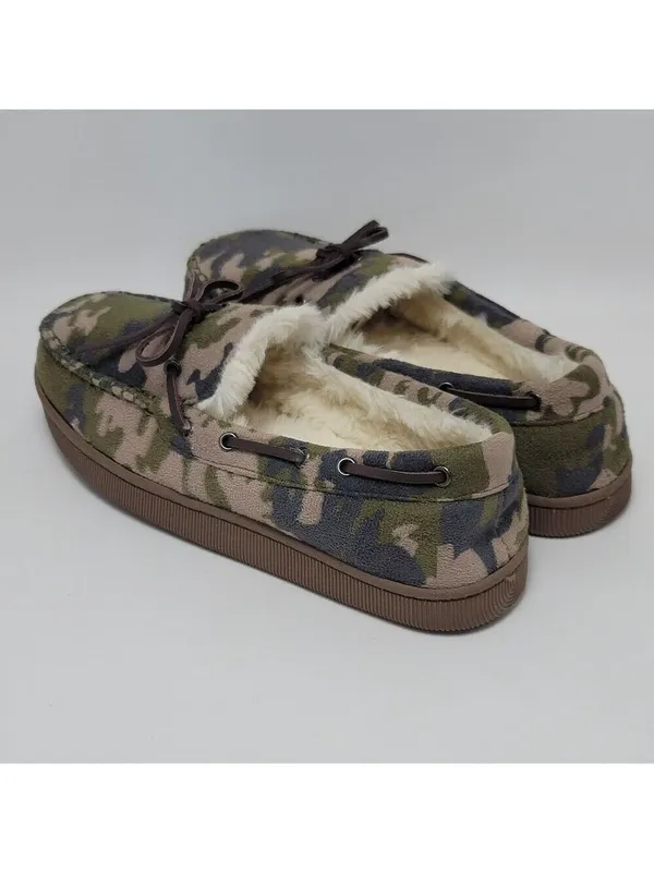 Club Room Faux Fur Lining Camouflage Moccasin Slip On Boat Shoes Size M 8-9 - Image 13