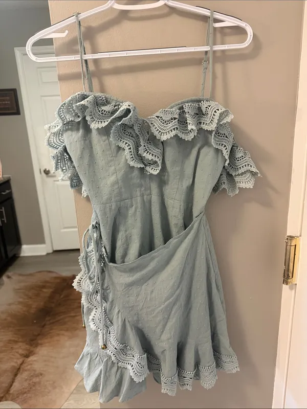 Selfie Leslie x Angel Biba Seafoam Blue Ruffle Cold-Shoulder Romper – Size Small - Image 2