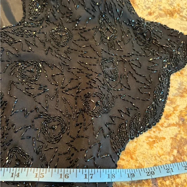VTG 90s Black Tie Black 100% Silk Sequin Beaded Dress size 14 Shoulder Pad - Image 8