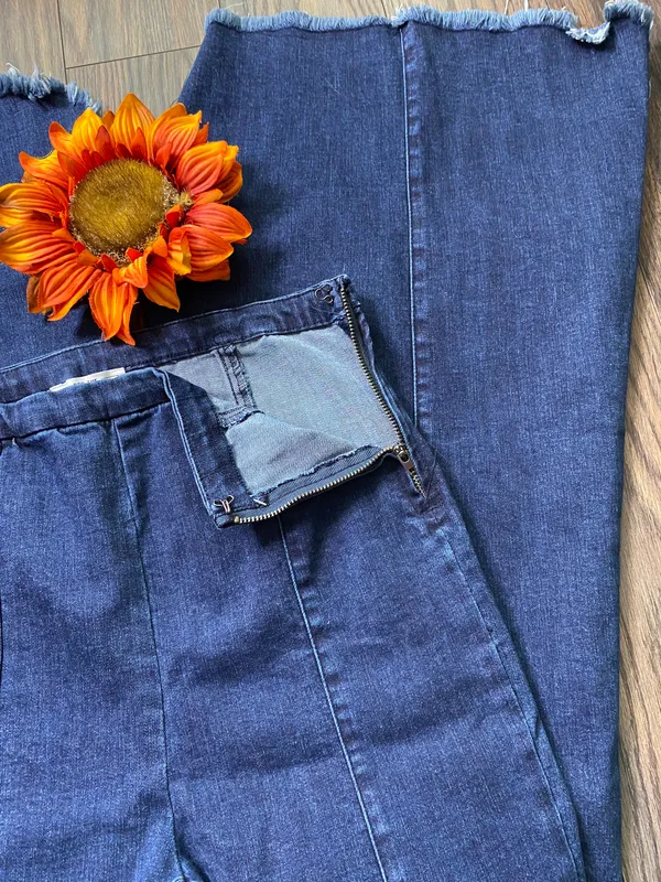 FOR THE REPUBLIC Hi-Low Raw Hem Bell Bottom Jeans | 6 - Image 8