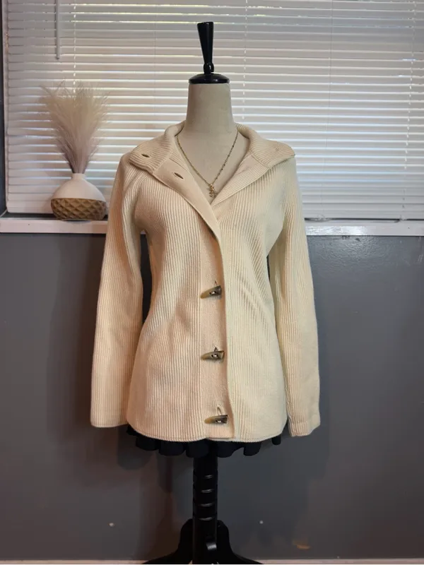 Jones New York Ivory Wool Angora Ribbed Toggle Cardigan Jacket Size S - Image 2
