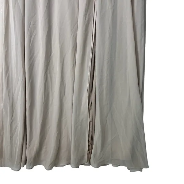 Birdy Grey Gwennie‎ Chiffon Gown Sleeveless Spaghetti Straps Taupe Slit S NEW - Image 6
