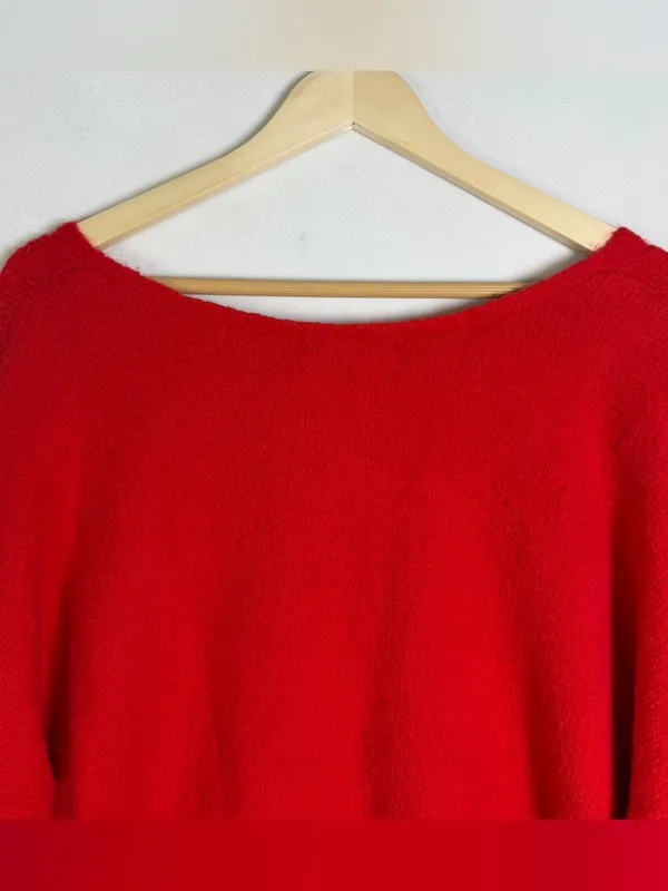 Madewell Women XL Wedged V Neck Sweater Red Merino Wool Blend Oversized Slouchy - Image 5