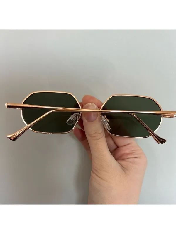 Hexagon Metal Rim Rose Gold Retro Vintage Sunglasses - Image 3