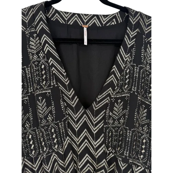Free People Love Your Chaos Mini Tunic Dress Black Metallic Size Medium Boho - Image 6