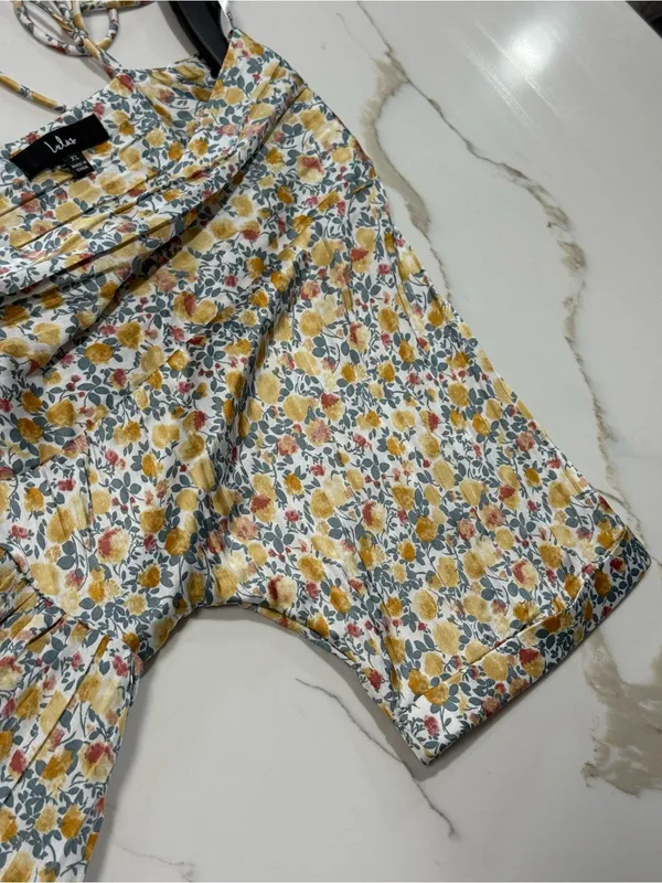 Lulus Express Yourself Yellow Floral Print Satin Babydoll Mini Dress Size XL NWT - Image 8