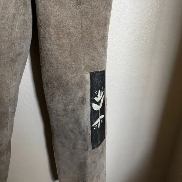 Vintage leather suede pants embroidered‎ german oktoberfest sz XS tan - Image 3