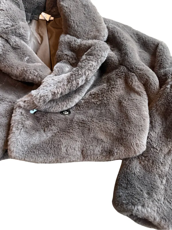 Song of Style Faux Fur Coat Brown Cropped Length Jacket Vegan Size Small Women's - Image 5
