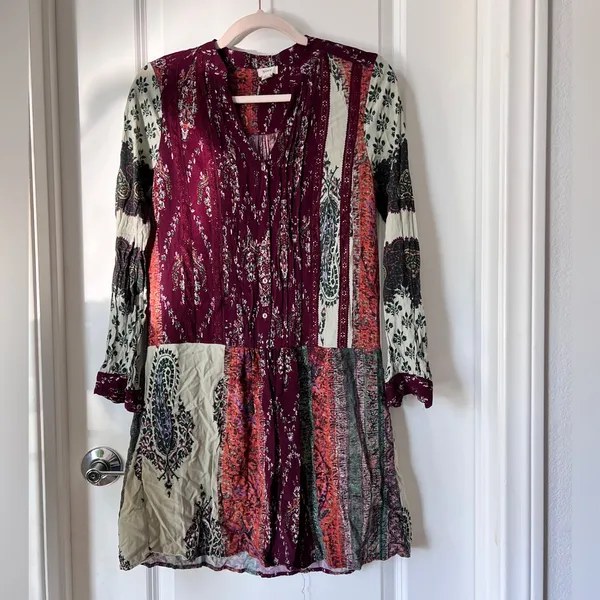 Anthropologie Tiny‎ Gwen Floral Boho Mini Shirtdress Long Sleeve XS - Image 3