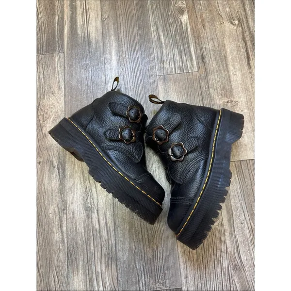 Dr Martens Devon Flower Platform Boots Black Leather Buckle EU39 US8 - Image 6