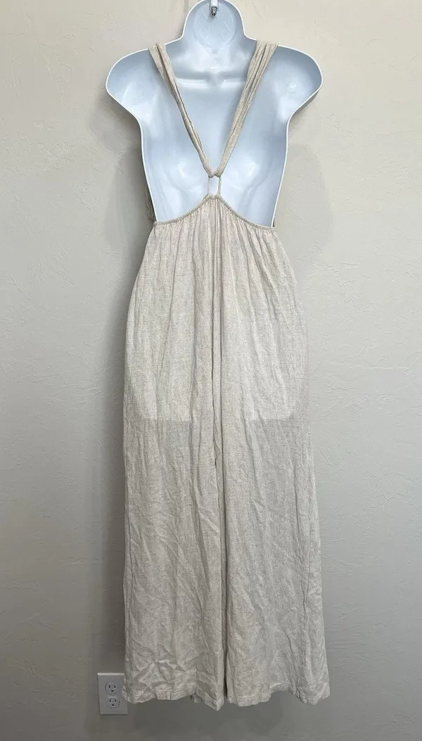 Audrey 3+1 S Small Jumpsuit Bibbed Overall Linen Cropped Sleeveless Boho Coastal - Image 5